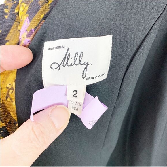 Milly NY Delaney Galaxy Print 3/4 Sleeve Silk Dress V-Back‎ Exposed Zip Sz 2 - Picture 10 of 12